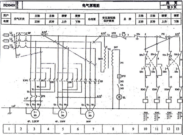 zq3040x10機(jī)械搖臂鉆床電氣原理圖